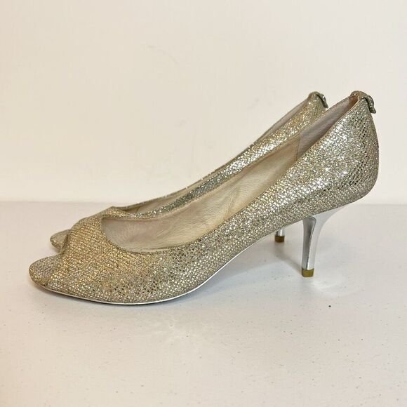 MICHAEL Michael Kors Silver Sequin Look Peep Toe Pumps - Picture 5 of 8